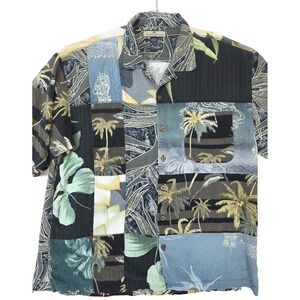 Tommy Bahama Shirt Mens XL Multi Silk Patchwork Hawaiian Short Sleeve Button